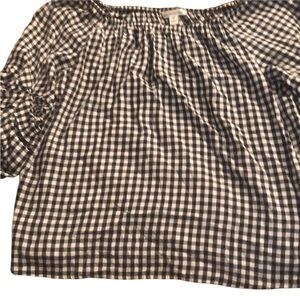 John Paul Richard  medium black & white gingham off shoulder ruffle 3/4 sleeve